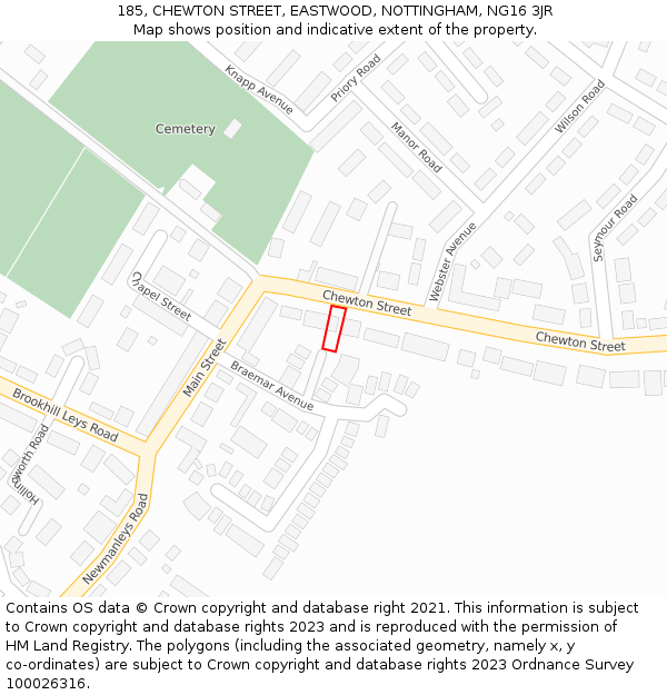 185, CHEWTON STREET, EASTWOOD, NOTTINGHAM, NG16 3JR: Location map and indicative extent of plot