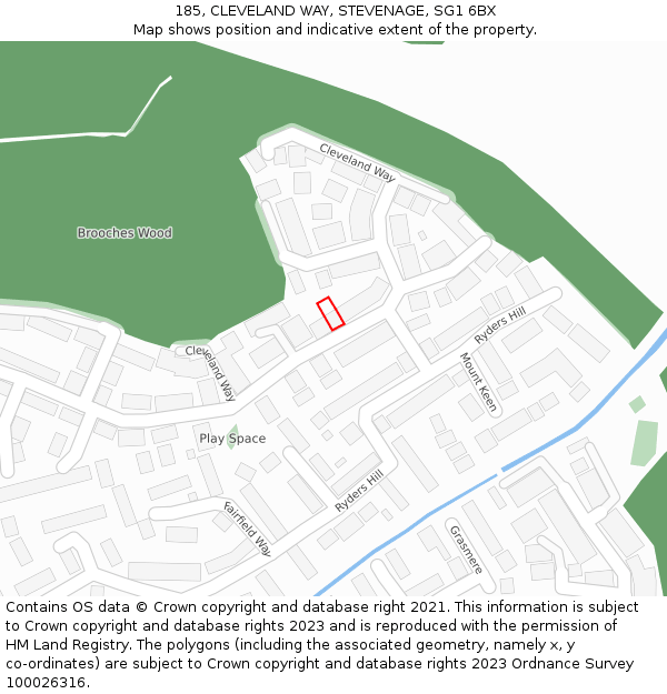 185, CLEVELAND WAY, STEVENAGE, SG1 6BX: Location map and indicative extent of plot