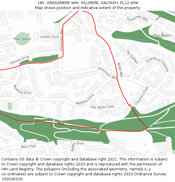 185, GRASSMERE WAY, PILLMERE, SALTASH, PL12 6XW: Location map and indicative extent of plot