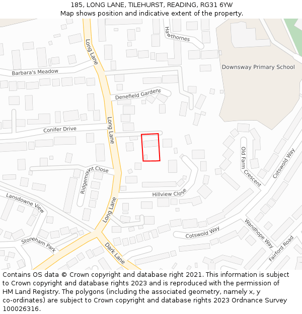 185, LONG LANE, TILEHURST, READING, RG31 6YW: Location map and indicative extent of plot