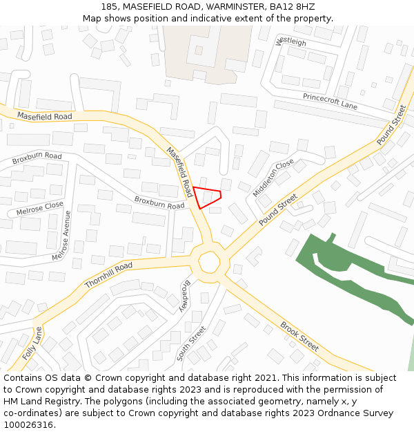 185, MASEFIELD ROAD, WARMINSTER, BA12 8HZ: Location map and indicative extent of plot