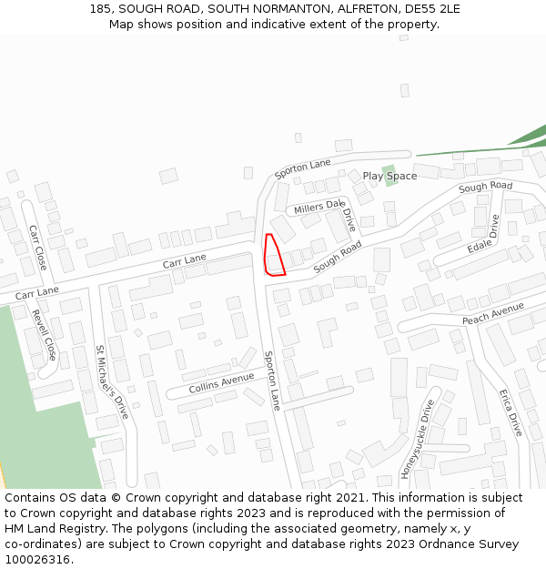 185, SOUGH ROAD, SOUTH NORMANTON, ALFRETON, DE55 2LE: Location map and indicative extent of plot