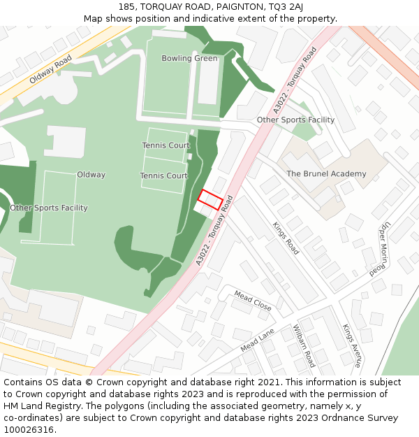 185, TORQUAY ROAD, PAIGNTON, TQ3 2AJ: Location map and indicative extent of plot