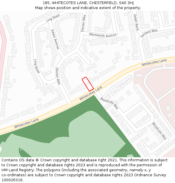 185, WHITECOTES LANE, CHESTERFIELD, S40 3HJ: Location map and indicative extent of plot