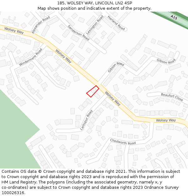 185, WOLSEY WAY, LINCOLN, LN2 4SP: Location map and indicative extent of plot