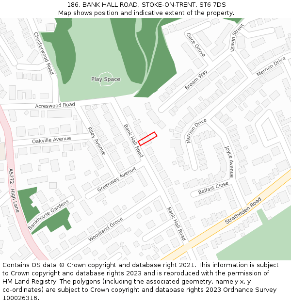 186, BANK HALL ROAD, STOKE-ON-TRENT, ST6 7DS: Location map and indicative extent of plot