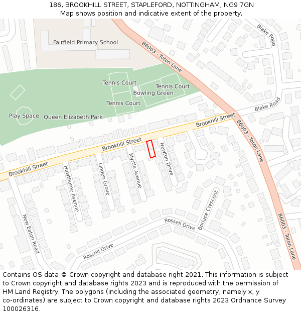 186, BROOKHILL STREET, STAPLEFORD, NOTTINGHAM, NG9 7GN: Location map and indicative extent of plot