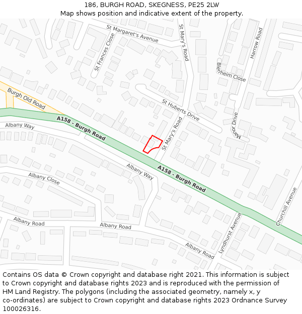 186, BURGH ROAD, SKEGNESS, PE25 2LW: Location map and indicative extent of plot