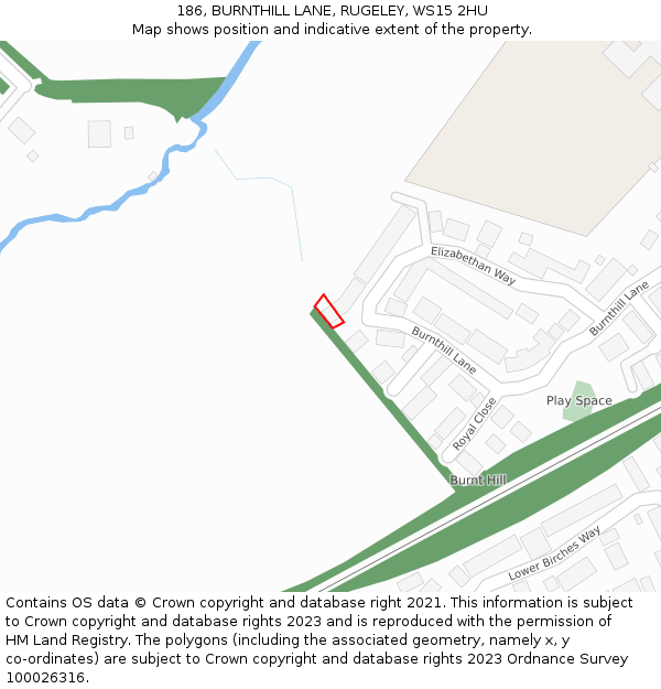 186, BURNTHILL LANE, RUGELEY, WS15 2HU: Location map and indicative extent of plot