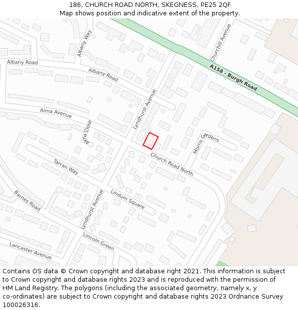 186, CHURCH ROAD NORTH, SKEGNESS, PE25 2QF: Location map and indicative extent of plot