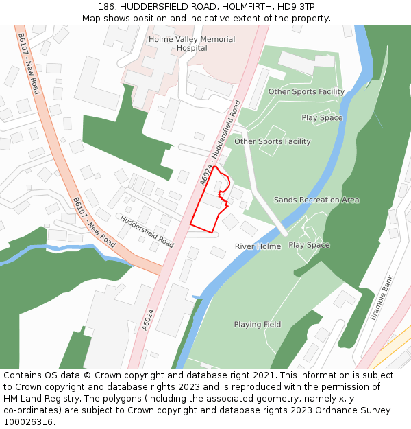 186, HUDDERSFIELD ROAD, HOLMFIRTH, HD9 3TP: Location map and indicative extent of plot
