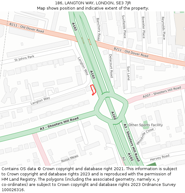 186, LANGTON WAY, LONDON, SE3 7JR: Location map and indicative extent of plot
