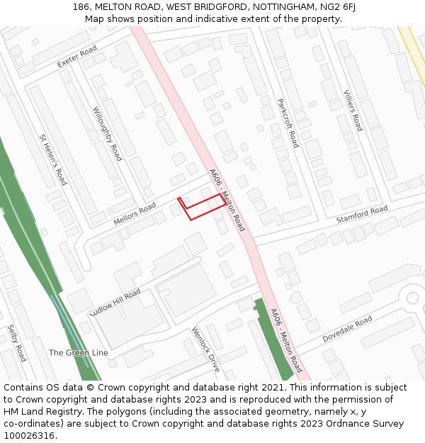 186, MELTON ROAD, WEST BRIDGFORD, NOTTINGHAM, NG2 6FJ: Location map and indicative extent of plot