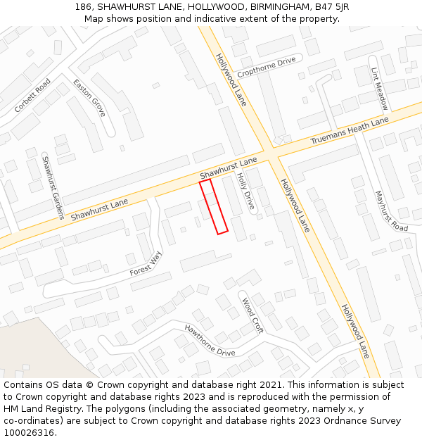 186, SHAWHURST LANE, HOLLYWOOD, BIRMINGHAM, B47 5JR: Location map and indicative extent of plot