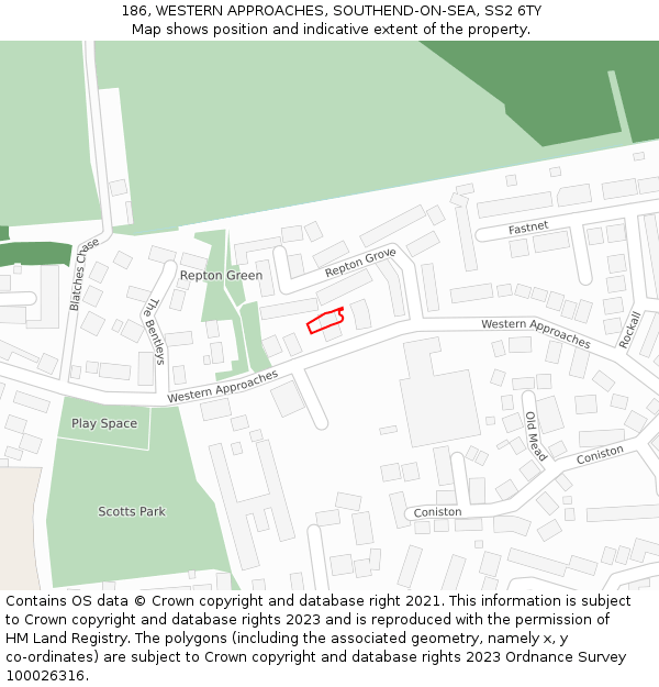 186, WESTERN APPROACHES, SOUTHEND-ON-SEA, SS2 6TY: Location map and indicative extent of plot