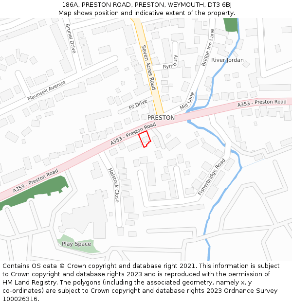 186A, PRESTON ROAD, PRESTON, WEYMOUTH, DT3 6BJ: Location map and indicative extent of plot