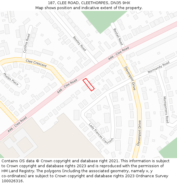 187, CLEE ROAD, CLEETHORPES, DN35 9HX: Location map and indicative extent of plot