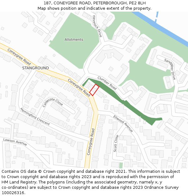 187, CONEYGREE ROAD, PETERBOROUGH, PE2 8LH: Location map and indicative extent of plot