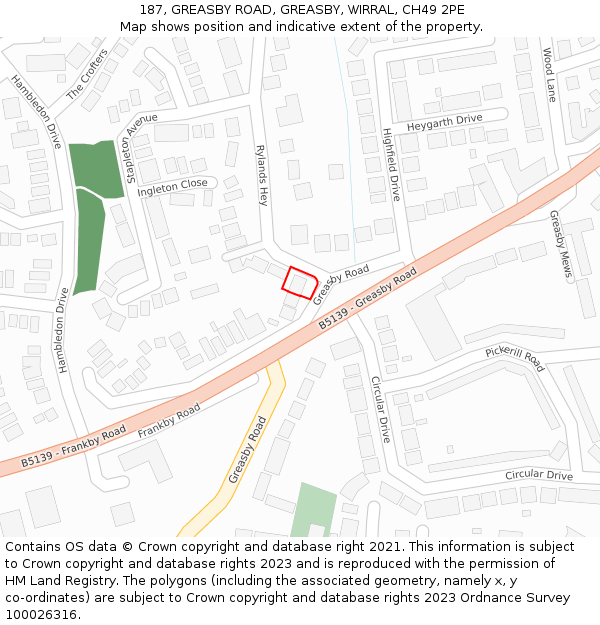 187, GREASBY ROAD, GREASBY, WIRRAL, CH49 2PE: Location map and indicative extent of plot