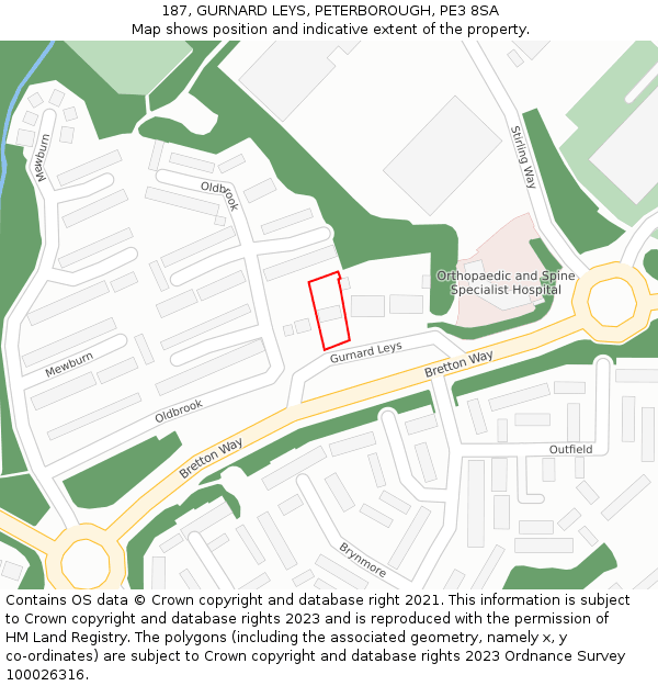 187, GURNARD LEYS, PETERBOROUGH, PE3 8SA: Location map and indicative extent of plot