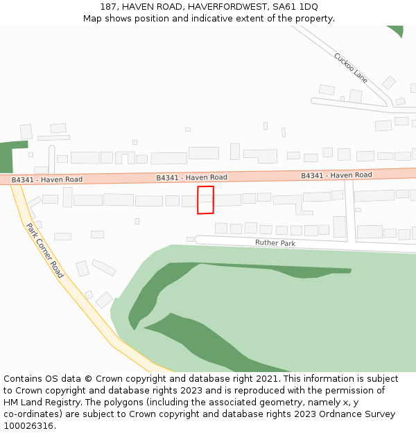 187, HAVEN ROAD, HAVERFORDWEST, SA61 1DQ: Location map and indicative extent of plot