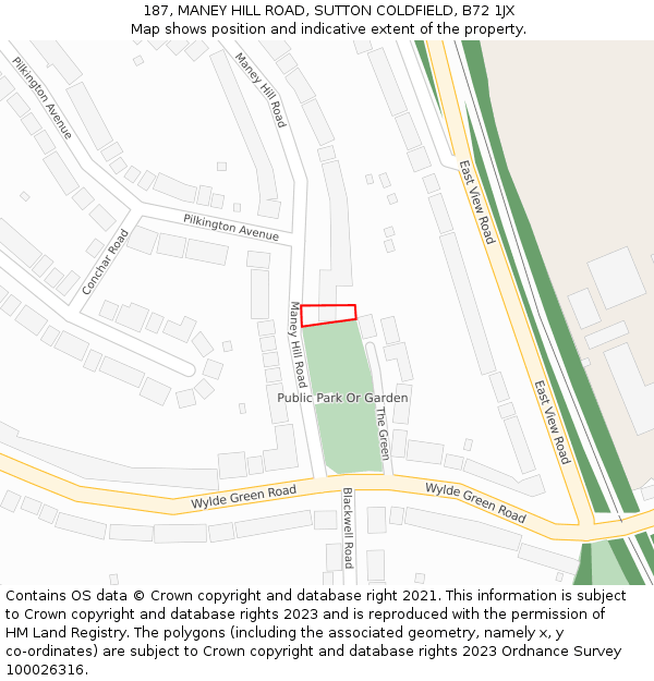 187, MANEY HILL ROAD, SUTTON COLDFIELD, B72 1JX: Location map and indicative extent of plot