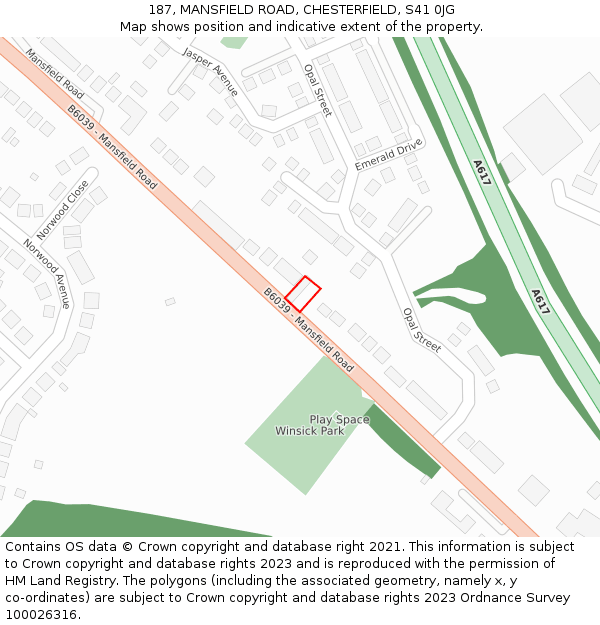 187, MANSFIELD ROAD, CHESTERFIELD, S41 0JG: Location map and indicative extent of plot