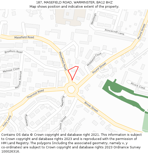 187, MASEFIELD ROAD, WARMINSTER, BA12 8HZ: Location map and indicative extent of plot