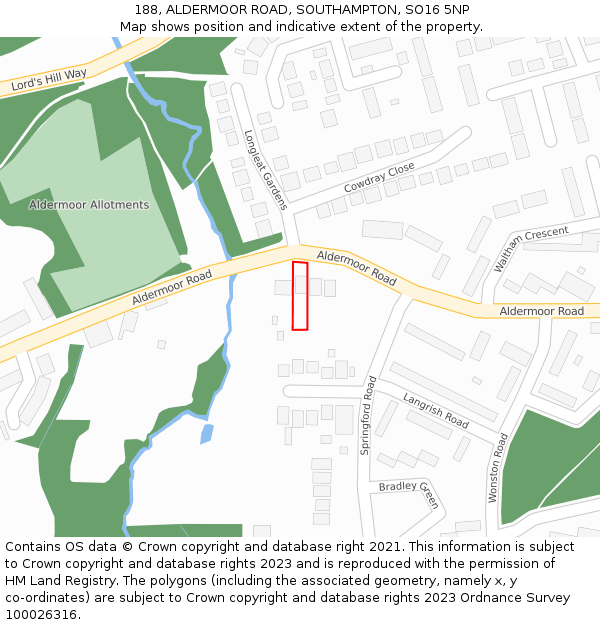 188, ALDERMOOR ROAD, SOUTHAMPTON, SO16 5NP: Location map and indicative extent of plot