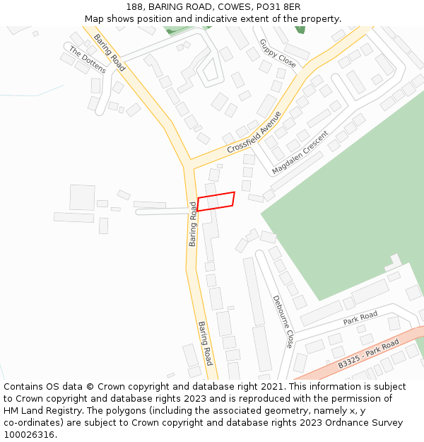 188, BARING ROAD, COWES, PO31 8ER: Location map and indicative extent of plot