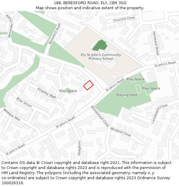 188, BERESFORD ROAD, ELY, CB6 3SG: Location map and indicative extent of plot