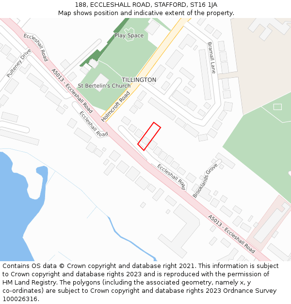 188, ECCLESHALL ROAD, STAFFORD, ST16 1JA: Location map and indicative extent of plot