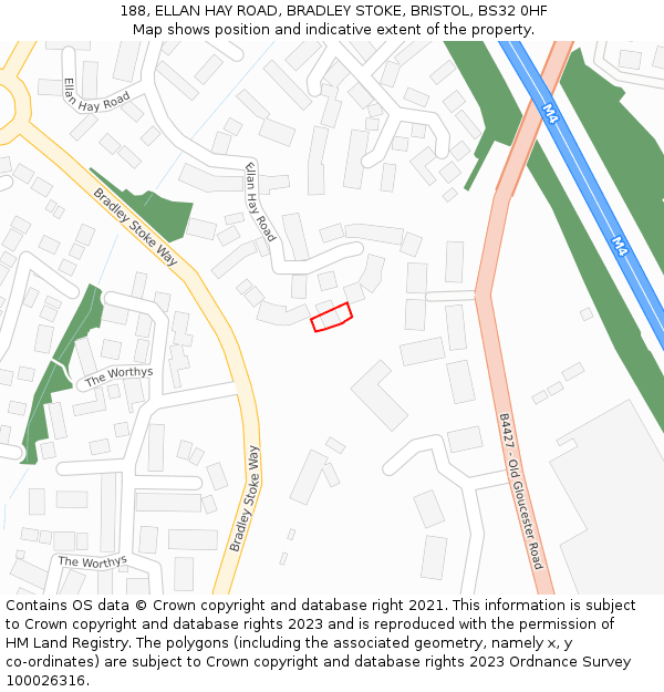 188, ELLAN HAY ROAD, BRADLEY STOKE, BRISTOL, BS32 0HF: Location map and indicative extent of plot