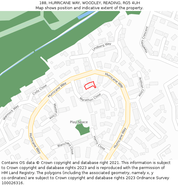 188, HURRICANE WAY, WOODLEY, READING, RG5 4UH: Location map and indicative extent of plot
