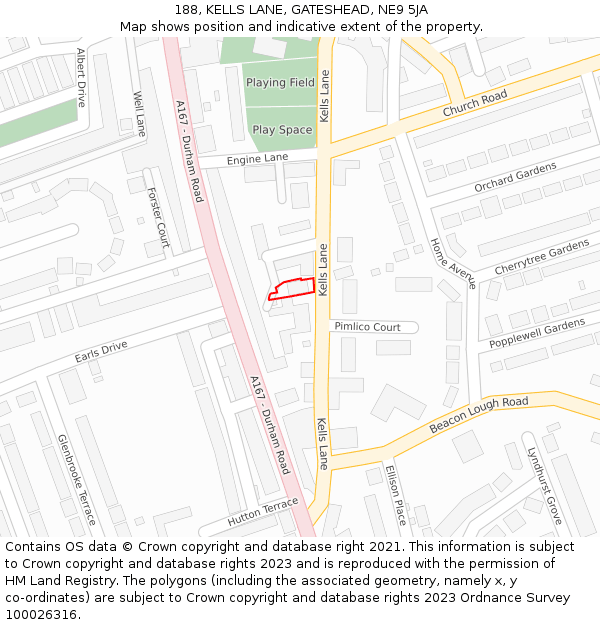 188, KELLS LANE, GATESHEAD, NE9 5JA: Location map and indicative extent of plot