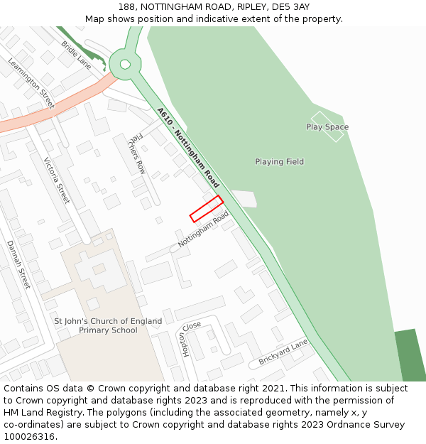 188, NOTTINGHAM ROAD, RIPLEY, DE5 3AY: Location map and indicative extent of plot