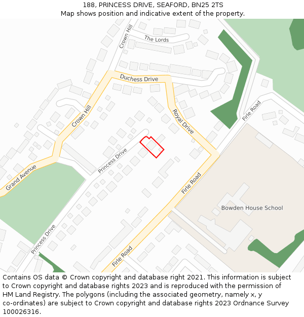 188, PRINCESS DRIVE, SEAFORD, BN25 2TS: Location map and indicative extent of plot