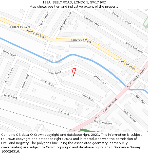 188A, SEELY ROAD, LONDON, SW17 9RD: Location map and indicative extent of plot