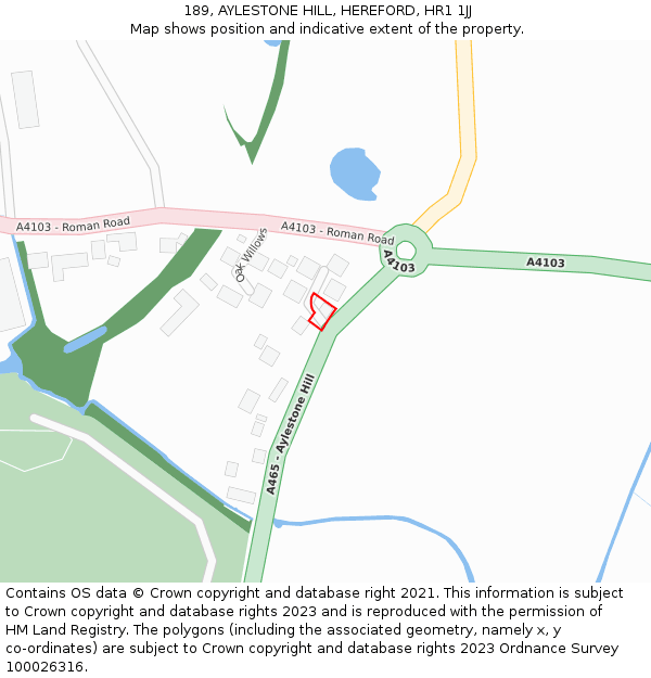189, AYLESTONE HILL, HEREFORD, HR1 1JJ: Location map and indicative extent of plot