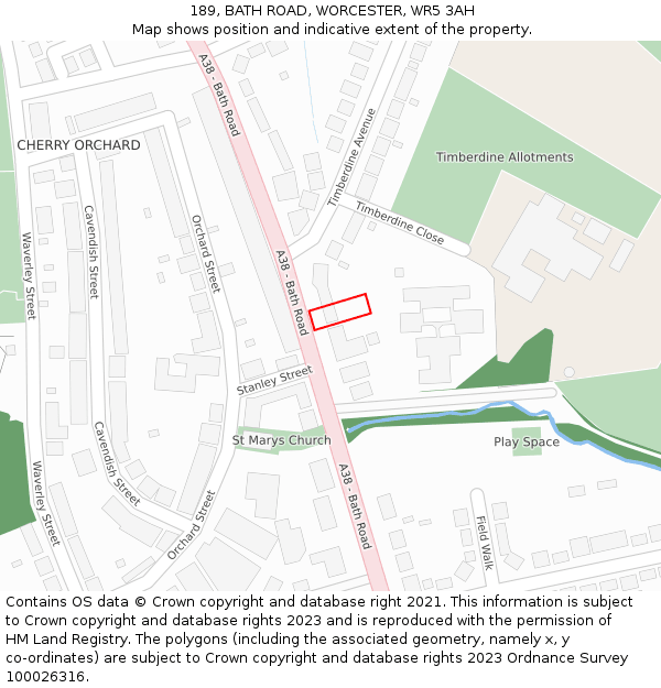 189, BATH ROAD, WORCESTER, WR5 3AH: Location map and indicative extent of plot