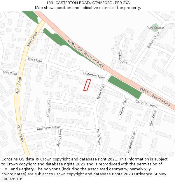 189, CASTERTON ROAD, STAMFORD, PE9 2YA: Location map and indicative extent of plot