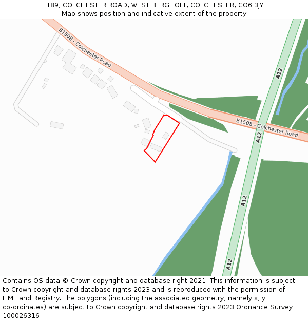 189, COLCHESTER ROAD, WEST BERGHOLT, COLCHESTER, CO6 3JY: Location map and indicative extent of plot