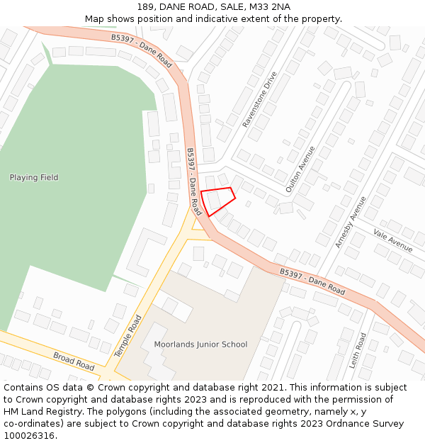 189, DANE ROAD, SALE, M33 2NA: Location map and indicative extent of plot