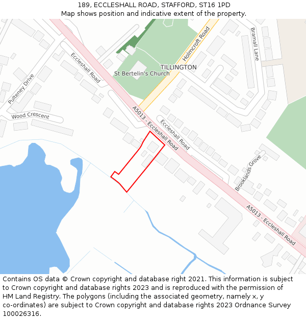 189, ECCLESHALL ROAD, STAFFORD, ST16 1PD: Location map and indicative extent of plot