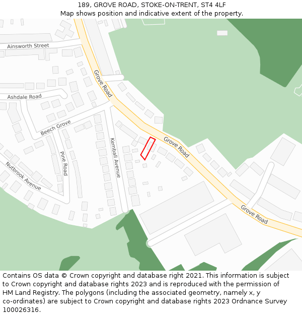 189, GROVE ROAD, STOKE-ON-TRENT, ST4 4LF: Location map and indicative extent of plot