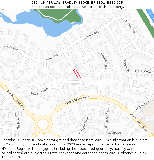 189, JUNIPER WAY, BRADLEY STOKE, BRISTOL, BS32 0DP: Location map and indicative extent of plot