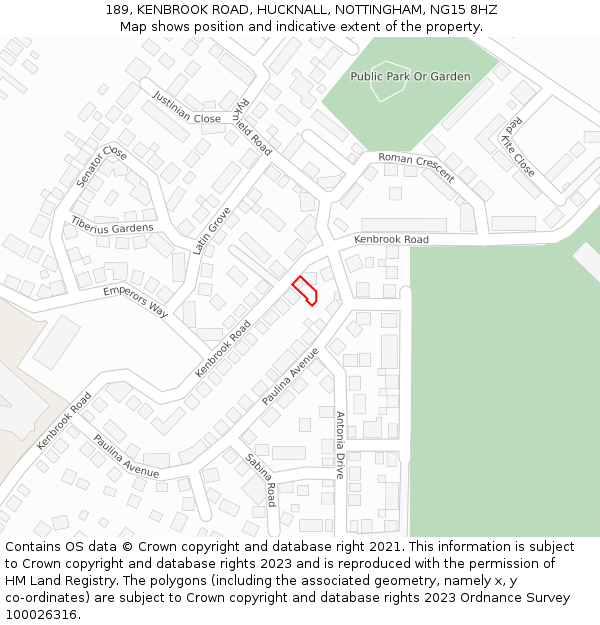 189, KENBROOK ROAD, HUCKNALL, NOTTINGHAM, NG15 8HZ: Location map and indicative extent of plot