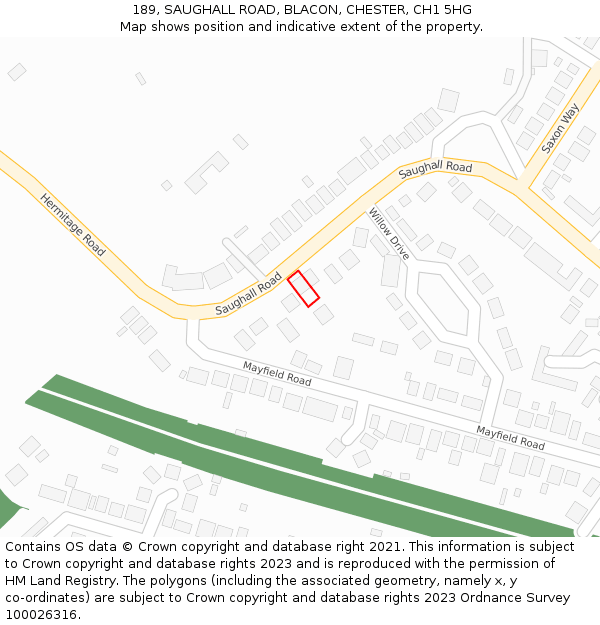 189, SAUGHALL ROAD, BLACON, CHESTER, CH1 5HG: Location map and indicative extent of plot
