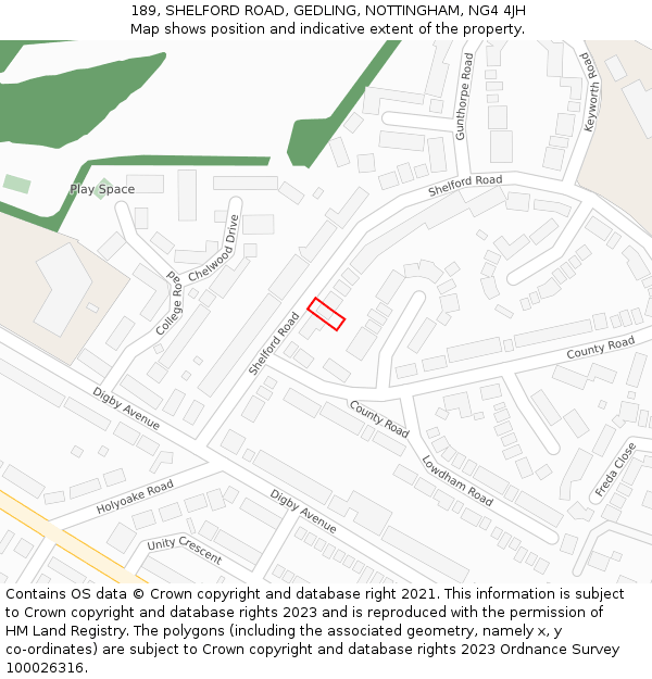 189, SHELFORD ROAD, GEDLING, NOTTINGHAM, NG4 4JH: Location map and indicative extent of plot