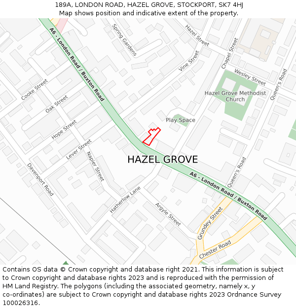 189A, LONDON ROAD, HAZEL GROVE, STOCKPORT, SK7 4HJ: Location map and indicative extent of plot